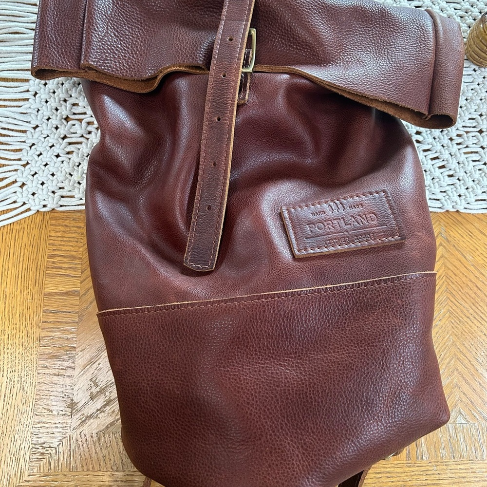 Roll Top Leather Backpack